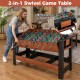 2-in-1 swivel game table featuring foosball and pool, with ergonomic handles and sturdy L-shaped legs for stability.