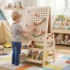 Kids art easel with magnetic whiteboard and marble run game, featuring removable tracks and a stable A-shaped frame.