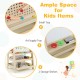 Kids art easel features a magnetic whiteboard, removable tracks, and ample storage for art supplies and toys.