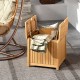 Square acacia wood outdoor side table with storage, featuring slatted design and openable tabletop for easy access.