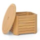 Square and round slatted outdoor side table with storage, made of premium acacia wood, ideal for backyard or poolside.