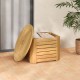 Acacia wood slatted outdoor side table with storage, featuring an openable tabletop for easy access, ideal for patios.