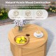 Round acacia wood side table with slatted design and umbrella hole, perfect for outdoor storage and patio use.