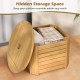 Acacia wood outdoor side table with storage, featuring a slatted design and openable tabletop for easy access.
