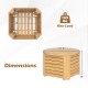 Square and round acacia wood outdoor side table with storage, featuring dimensions and max load of 165 lbs.