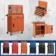 2-in-1 rolling tool chest in orange with five sliding drawers, large cabinet, and wheels for easy mobility.