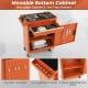 Movable bottom cabinet of the 2-in-1 rolling tool chest in orange with two tray drawers and tool hooks for organized.
