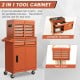2-in-1 rolling tool chest in orange with five lockable drawers and wheels, ideal for tool storage and organization.
