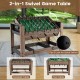 2-in-1 swivel game table showing foosball and pool table features, made of natural wood with sturdy H-shaped legs.