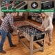 Swivel game table featuring realistic players and anti-slip handles, perfect for foosball and pool games for 2-4.