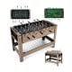 Swivel game table featuring foosball and pool options, brown finish, sturdy legs, and anti-slip handles for gameplay.