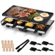 Reversible nonstick table grill and griddle with 8 cheese pans, ideal for family gatherings and parties.