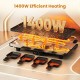 2-in-1 table grill and griddle with a reversible nonstick plate, featuring 1400W efficient heating for group meals.