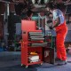 2-in-1 tool chest and cabinet in red and black with five sliding drawers and large bottom cabinet for efficient storage.