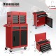 2-in-1 black and red tool chest with five sliding drawers and large cabinet, ideal for garage storage and organization.