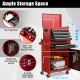 2-in-1 tool chest and cabinet in black and red with five sliding drawers and ample storage for tools and accessories.