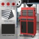 2-in-1 black and red tool chest with five sliding drawers and large bottom cabinet for efficient tool storage.