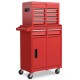 Red 2-in-1 tool chest and cabinet with five sliding drawers, lockable wheels, and large storage capacity for tools.