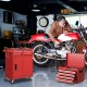 Red 2-in-1 tool chest and cabinet with five sliding drawers, designed for durable tool storage and easy mobility.