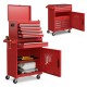 Red 2-in-1 tool chest and cabinet with five sliding drawers, lockable wheels, and spacious storage for tools and.