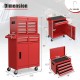 2-in-1 red tool chest and cabinet with 5 sliding drawers, 220.5 lbs capacity, and lockable wheels for easy mobility.