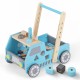 Truck-shaped 2-in-1 wooden baby walker in blue with adjustable speed, storage, and anti-slip wheels for safe play.