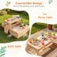 2-in-1 wooden sandbox and picnic table with removable tabletop, adjustable umbrella, and built-in bins for outdoor play.