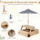 2-in-1 wooden sandbox with foldable umbrella, adjustable height, and picnic table design for outdoor kids' play.
