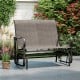 2-person outdoor glider bench with high backrest in brown, featuring durable fabric and ergonomic design for patio.