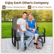 2-person outdoor glider bench with high backrest, brown fabric, ergonomic design, perfect for patio relaxation.