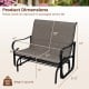 2-person outdoor glider bench dimensions with high backrest, brown fabric, and heavy-duty metal frame for patio use.