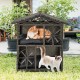 2-storey wicker cat house with removable cushions, gray PE rattan, ideal for outdoor or indoor cat relaxation.
