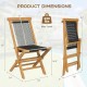 Dimensions of 2 Piece Indonesia Teak Patio Folding Chairs with woven rope seat, ideal for backyard and poolside use.