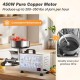 Electric tomato strainer with 450W motor, stainless steel design, large feed chute for efficient jam production.