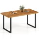Acacia wood dining table for 6 with a sturdy metal frame, ideal for outdoor dining areas and terraces.