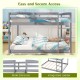 Full over full low-to-ground bunk bed in gray with integrated ladder and wide entrance for easy access and safety.