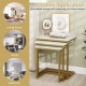 Set of 3 stackable coffee end tables in white with a C-shaped frame, ideal for living room or bedroom use.