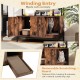 Cat litter box enclosure with storage, removable scratching board, and winding entry for privacy and curiosity.