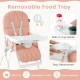 Compact highchair in pink with removable, dishwasher-safe tray, built-in cup holder, and adjustable footrest for.