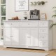 White buffet sideboard with spacious 59" countertop, 6 drawers, and 2 cabinets for organized coffee bar storage.
