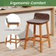 Solid Acacia Wood Bar Stools Set of 2 with Backrests and Footrests for Porch - Gallery View 7 of 8