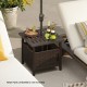 Brown outdoor side table with 1.93" umbrella hole, made of weather-resistant PE wicker, ideal for patio or garden use.