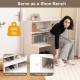 Entryway shoe cabinet in white with spacious seat surface, 4-cube storage, and anti-tipping kits for safety.