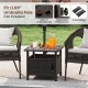 Outdoor side table in brown with 1.93" umbrella hole, made of weather-resistant PE rattan for patio use.