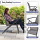 Spacious grey patio chair with contoured backrest and curved armrests, perfect for outdoor relaxation on your porch or.