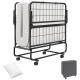 Twin folding bed with a 4-inch memory foam mattress and pillow, designed for easy storage and portability.