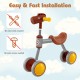 Baby balance bike with cute horse head design, brown PU leather seat, and EVA foam wheels for safe indoor and outdoor.