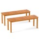 Set of 2 acacia wood outdoor benches with slatted seats, designed for garden use and comfortable seating for 2 people.