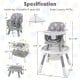 16-in-1 baby high chair in grey with adjustable height, activity center, and detachable tray for versatile use.