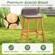 Solid acacia wood bar stool with backrest and footrest, featuring a PE rattan seat, perfect for porch or balcony use.